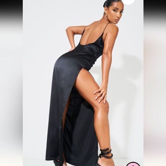 Pretty little thing black satin corset top low back maxi dress (10) Whimsigoth - Picture 10 of 13